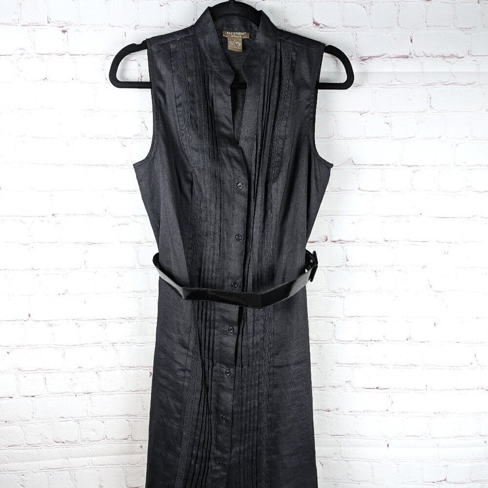 Bay Studio Black Linen Short Sleeve Dress - Small